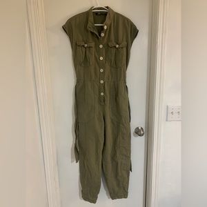 Zara Linen Belted Long Jumpsuit